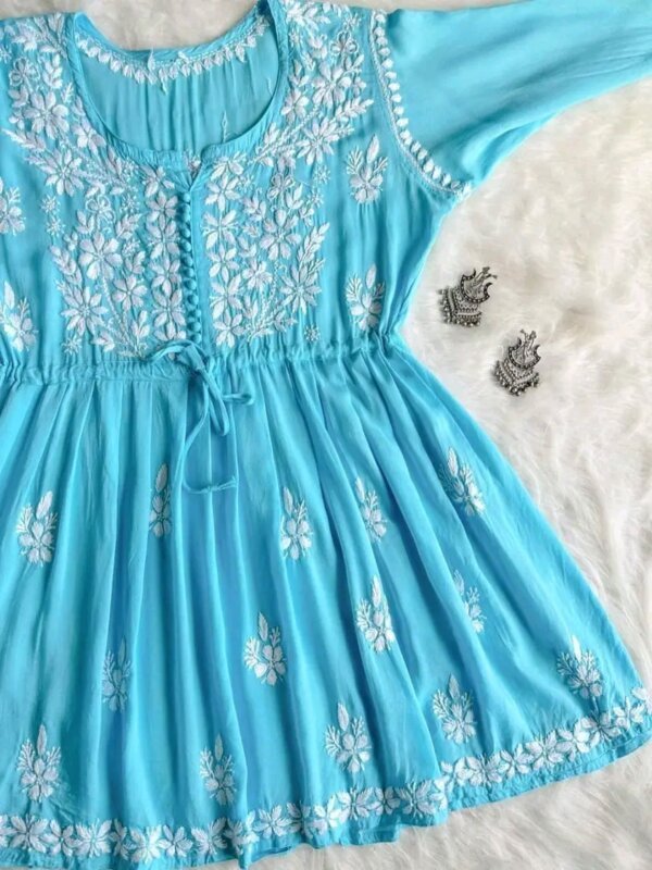 Sky Blue Rayon Short Top for Regular Use - Image 2