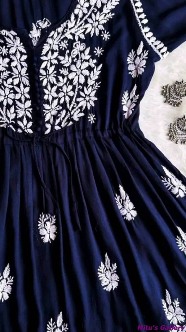 Navy Blue Rayon Short Top for Regular Use