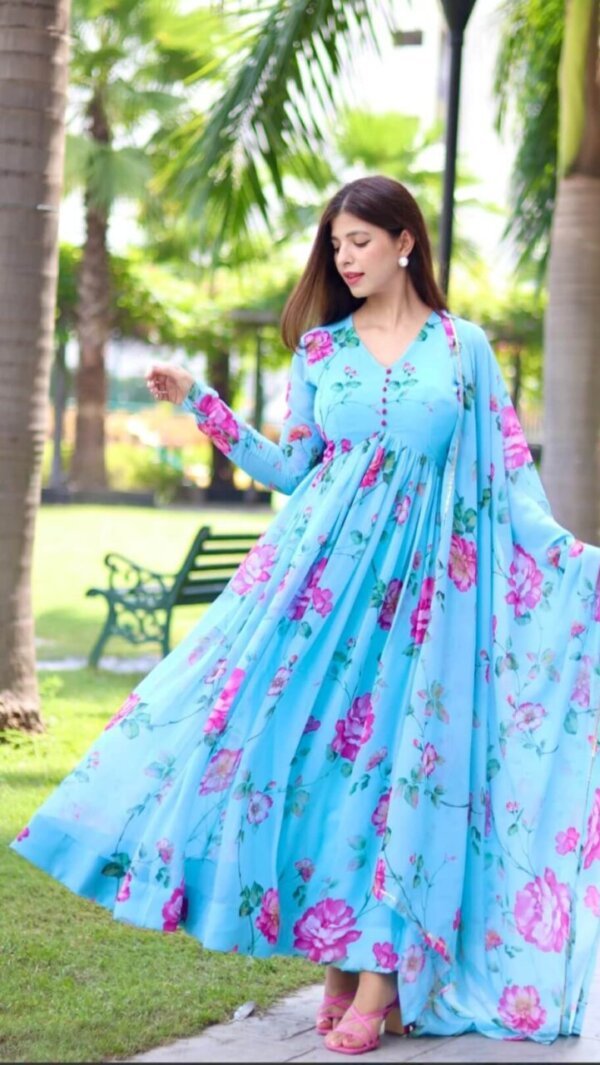 Beauty Queen Sky blue Digitally Floral Printed Anarkali Suit