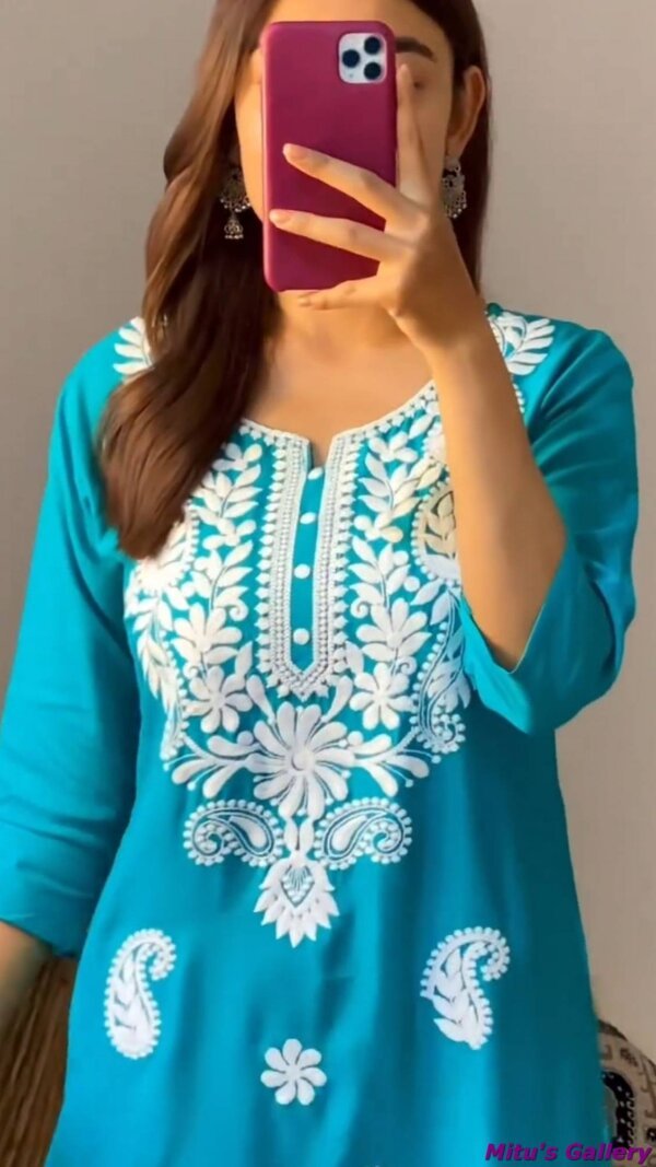 .Sky Blue Rayon Short Top for Regular Use