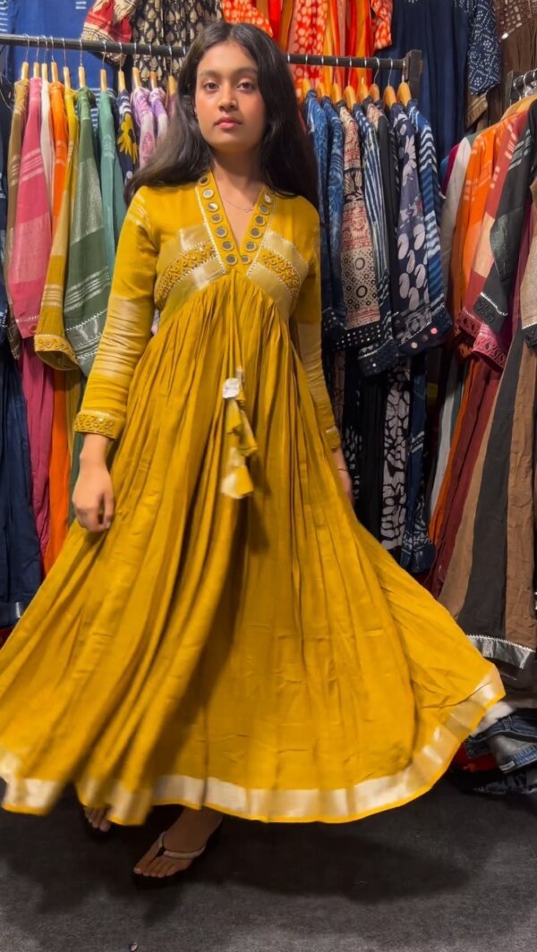 Premium Cotton Embroidery And glasss Work Party Gown - Image 3