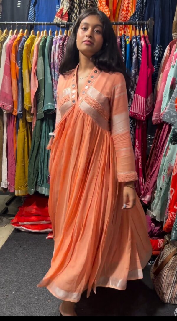 Premium Cotton Embroidery And glasss Work Party Gown