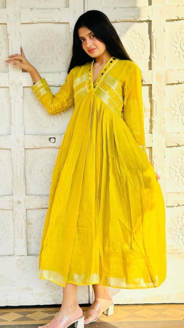 Premium Cotton Embroidery And glasss Work Party Gown
