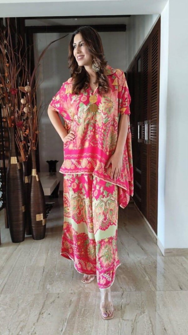 Magenta color kaptan Kurta And Pant Set With Digital Printed Work - Image 4